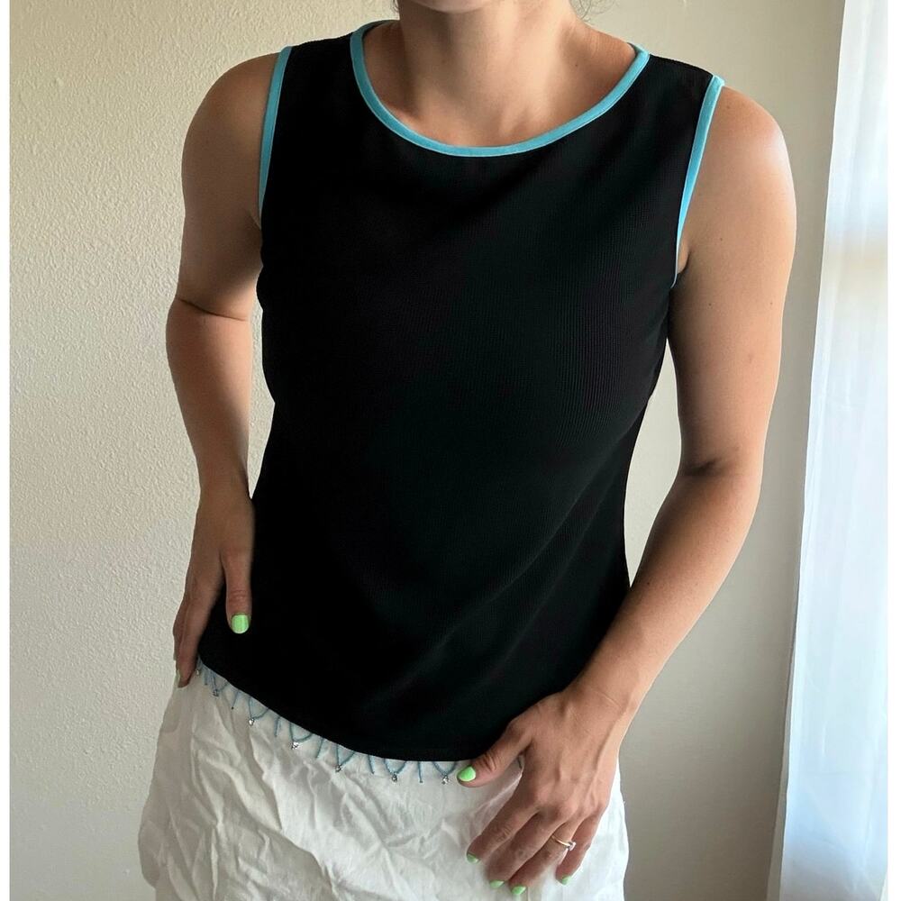 Ronni Nicole Black Beaded Hem Tank Top NWT vacation resort grandma retro summer